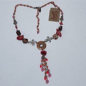 Treska pink and brown beaded Y lariat necklace new!!!